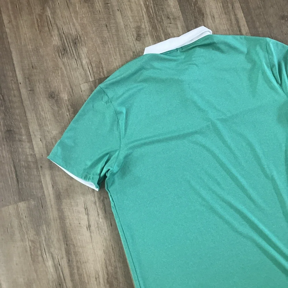 Nike Golf Polo Shirt Mens XL Green Stripe Dri-Fit Barefoot Resort Golf Club Logo